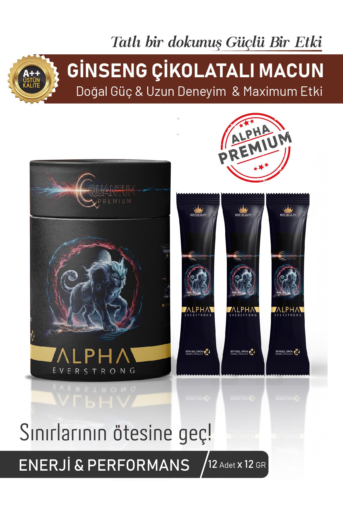 Çikolatalı Ginseng Kuvvet Macun Alpha Kuantum Premium Bitkisel Karışımlı Saşet ( 12gr x 12 Adet ) - Görsel 6